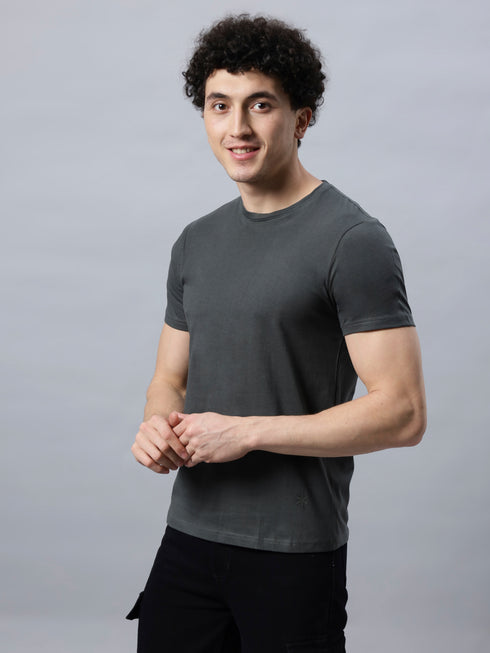 Men's 100% Cotton Round Neck Solid T-shirt Dark Sea Green